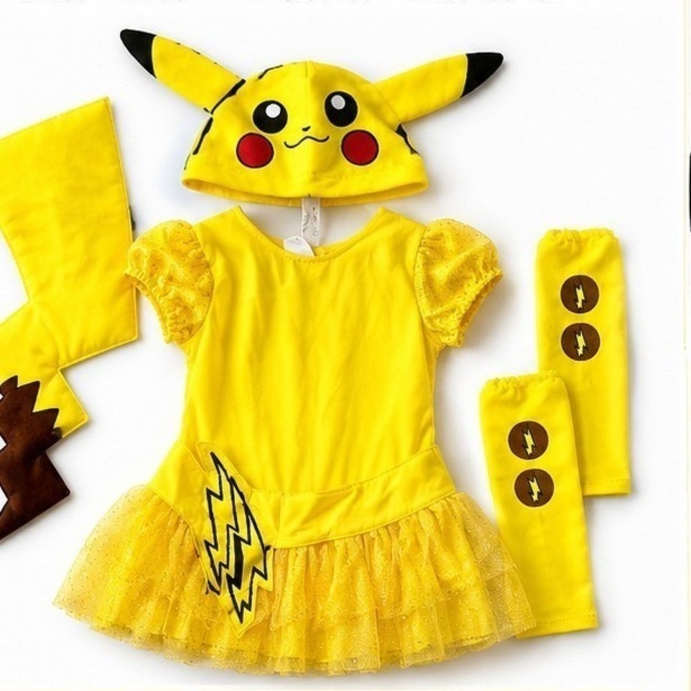 Pokemon Pikachu Costume Dress Set Girls Youth Medium 8 Yellow Tutu Hat Tail 4pc